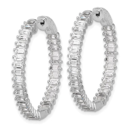 Sterling Silver Rhodium-Plated CZ in and Out Hinged Hoop Earrings