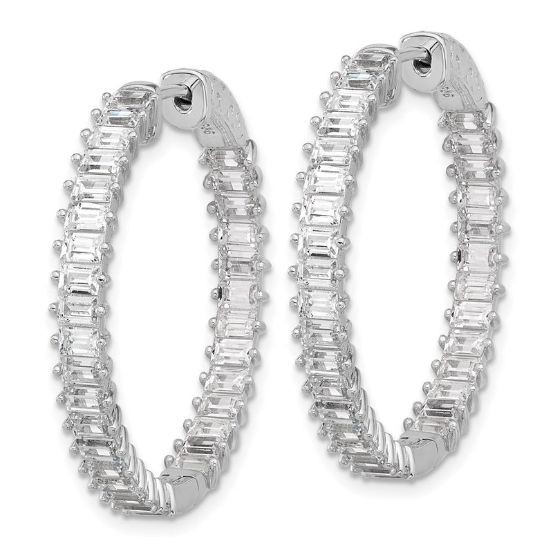 Sterling Silver Rhodium-Plated CZ in and Out Hinged Hoop Earrings
