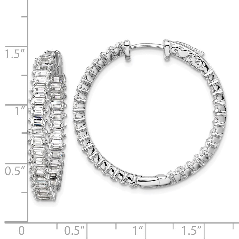 Sterling Silver Rhodium-Plated CZ in and Out Hinged Hoop Earrings