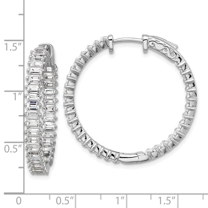 Sterling Silver Rhodium-Plated CZ in and Out Hinged Hoop Earrings