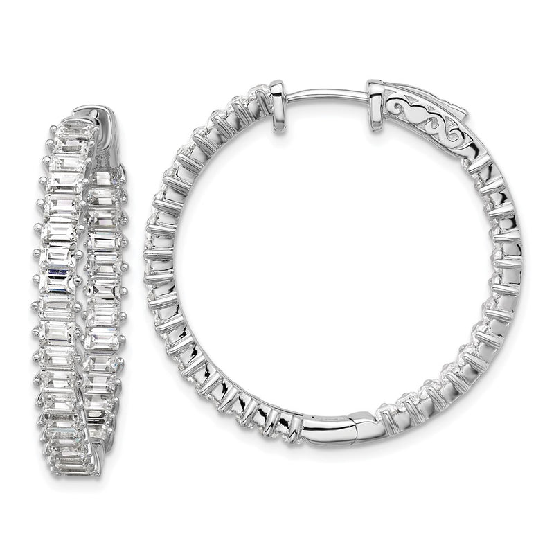 Sterling Silver Rhodium-Plated CZ in and Out Hinged Hoop Earrings