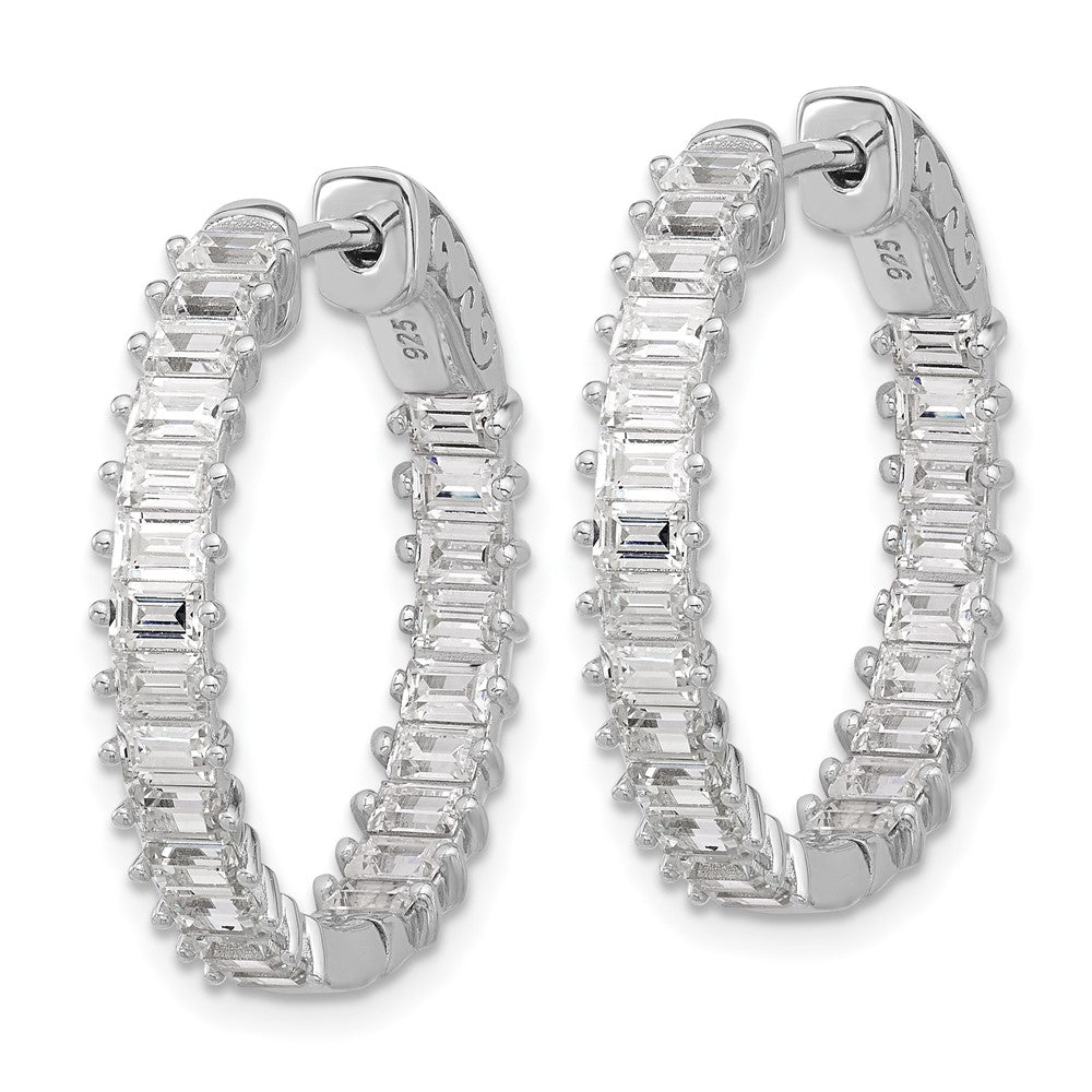Sterling Silver Rhodium-Plated CZ in and Out Hinged Hoop Earrings