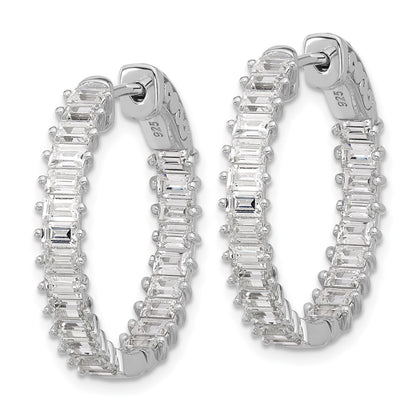 Sterling Silver Rhodium-Plated CZ in and Out Hinged Hoop Earrings