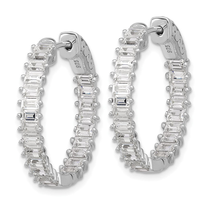 Sterling Silver Rhodium-Plated CZ in and Out Hinged Hoop Earrings