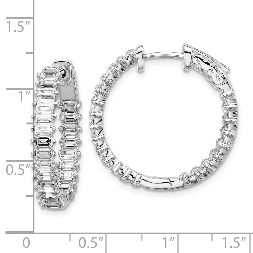Sterling Silver Rhodium-Plated CZ in and Out Hinged Hoop Earrings