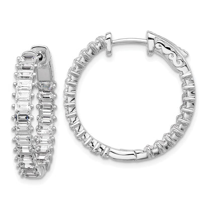 Sterling Silver Rhodium-Plated CZ in and Out Hinged Hoop Earrings