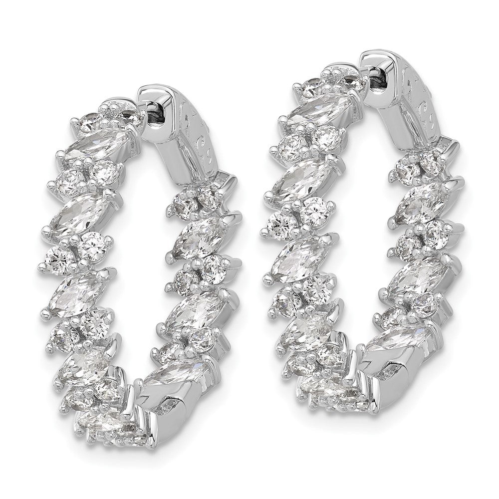 Sterling Silver Rhodium-Plated CZ in and Out Hinged Hoop Earrings