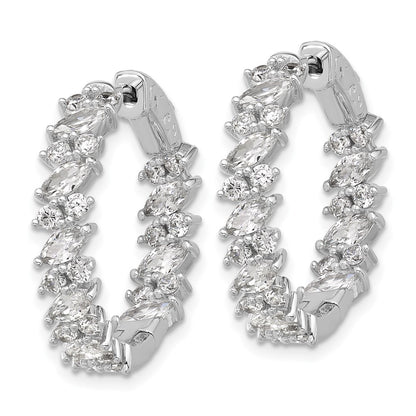 Sterling Silver Rhodium-Plated CZ in and Out Hinged Hoop Earrings