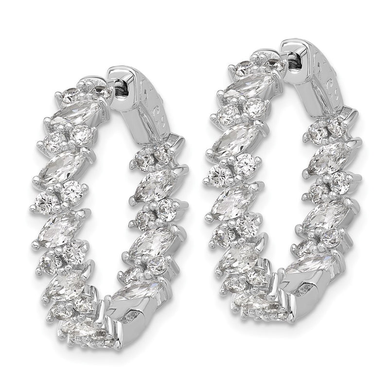Sterling Silver Rhodium-Plated CZ in and Out Hinged Hoop Earrings