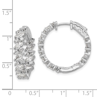 Sterling Silver Rhodium-Plated CZ in and Out Hinged Hoop Earrings