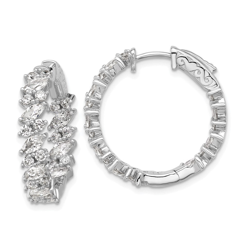 Sterling Silver Rhodium-Plated CZ in and Out Hinged Hoop Earrings