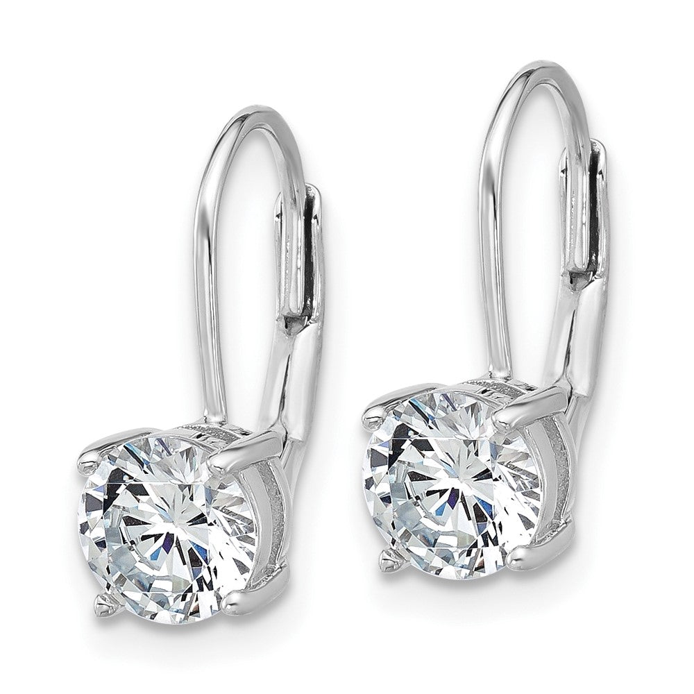Sterling Silver Rhodium-Plated 6mm CZ Leverback Earrings