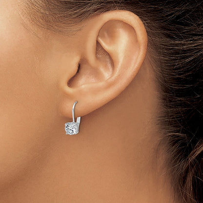 Sterling Silver Rhodium-Plated 6mm CZ Leverback Earrings