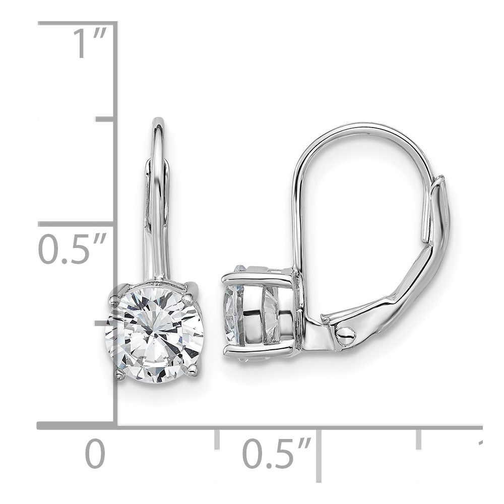 Sterling Silver Rhodium-Plated 6mm CZ Leverback Earrings