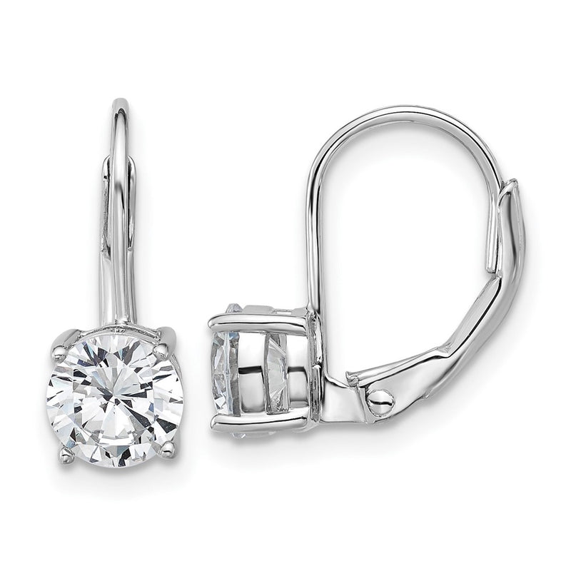 Sterling Silver Rhodium-Plated 6mm CZ Leverback Earrings