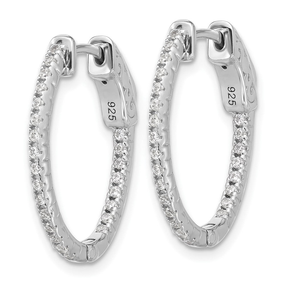 Sterling Silver Rhodium-Plated CZ in and Out Hinged Oval Hoop Earrings
