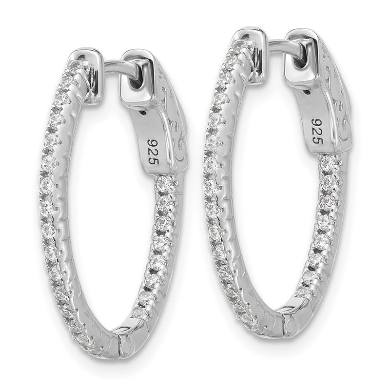 Sterling Silver Rhodium-Plated CZ in and Out Hinged Oval Hoop Earrings