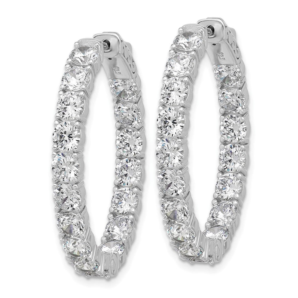 Sterling Silver Rhodium-Plated CZ in and Out Hinged Hoop Earrings