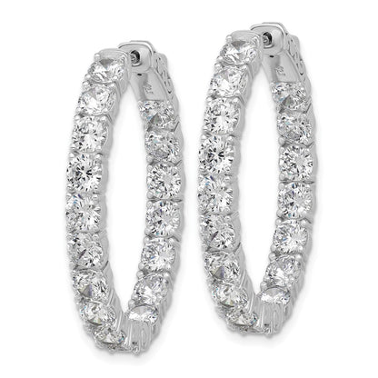 Sterling Silver Rhodium-Plated CZ in and Out Hinged Hoop Earrings