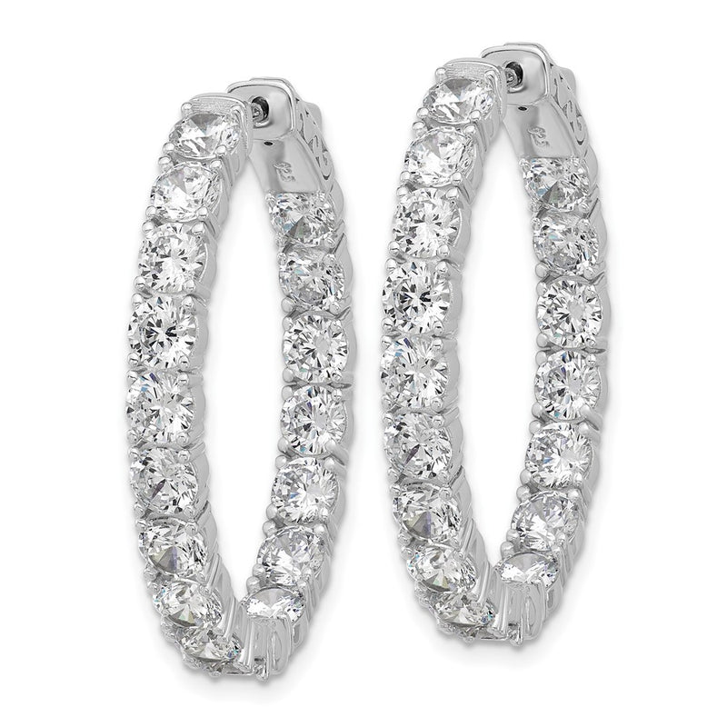 Sterling Silver Rhodium-Plated CZ in and Out Hinged Hoop Earrings