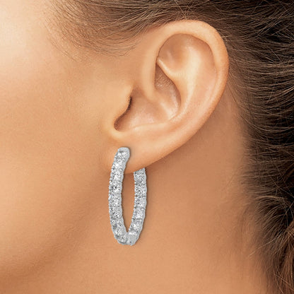Sterling Silver Rhodium-Plated CZ in and Out Hinged Hoop Earrings