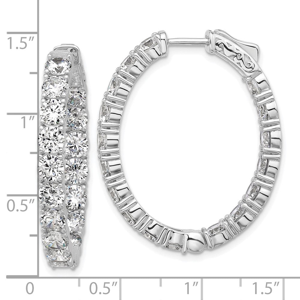 Sterling Silver Rhodium-Plated CZ in and Out Hinged Hoop Earrings