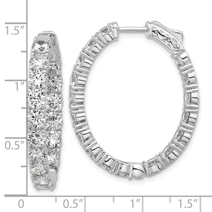 Sterling Silver Rhodium-Plated CZ in and Out Hinged Hoop Earrings
