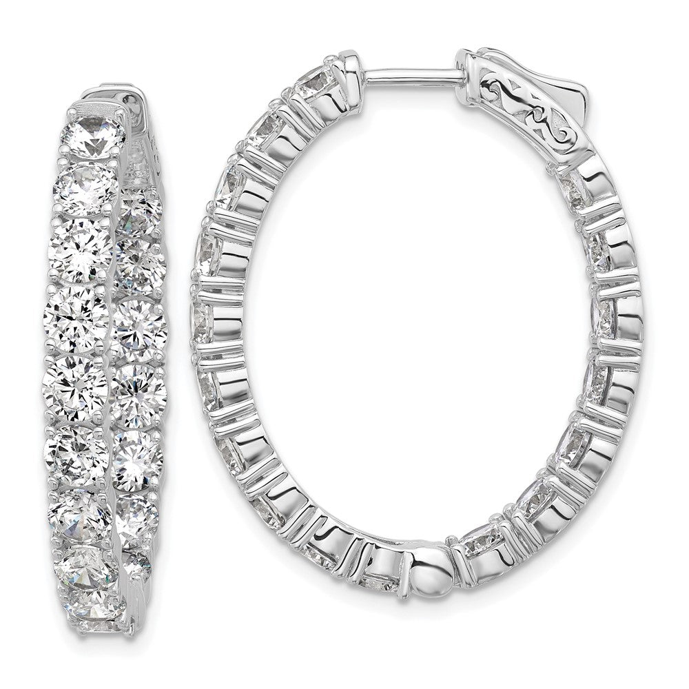 Sterling Silver Rhodium-Plated CZ in and Out Hinged Hoop Earrings