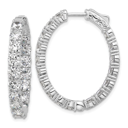 Sterling Silver Rhodium-Plated CZ in and Out Hinged Hoop Earrings