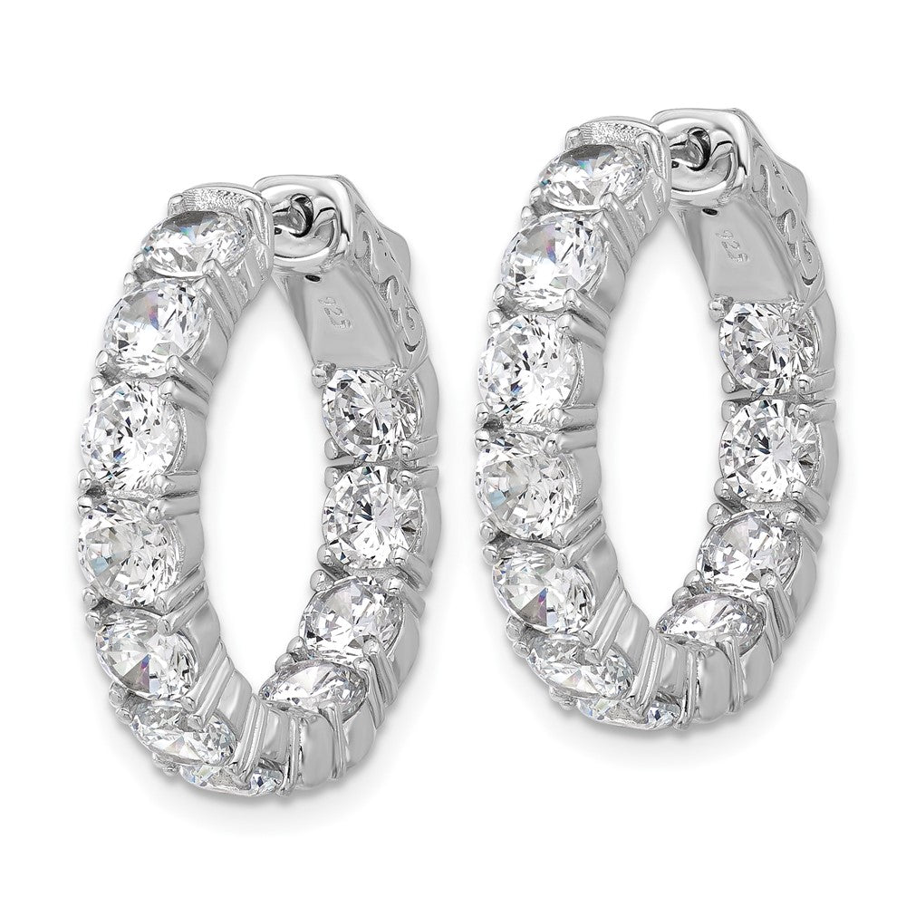 Sterling Silver Rhodium-Plated CZ in and Out Hinged Hoop Earrings