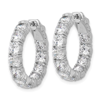 Sterling Silver Rhodium-Plated CZ in and Out Hinged Hoop Earrings