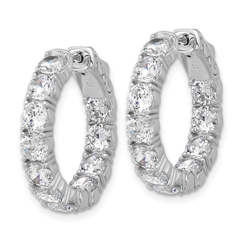 Sterling Silver Rhodium-Plated CZ in and Out Hinged Hoop Earrings