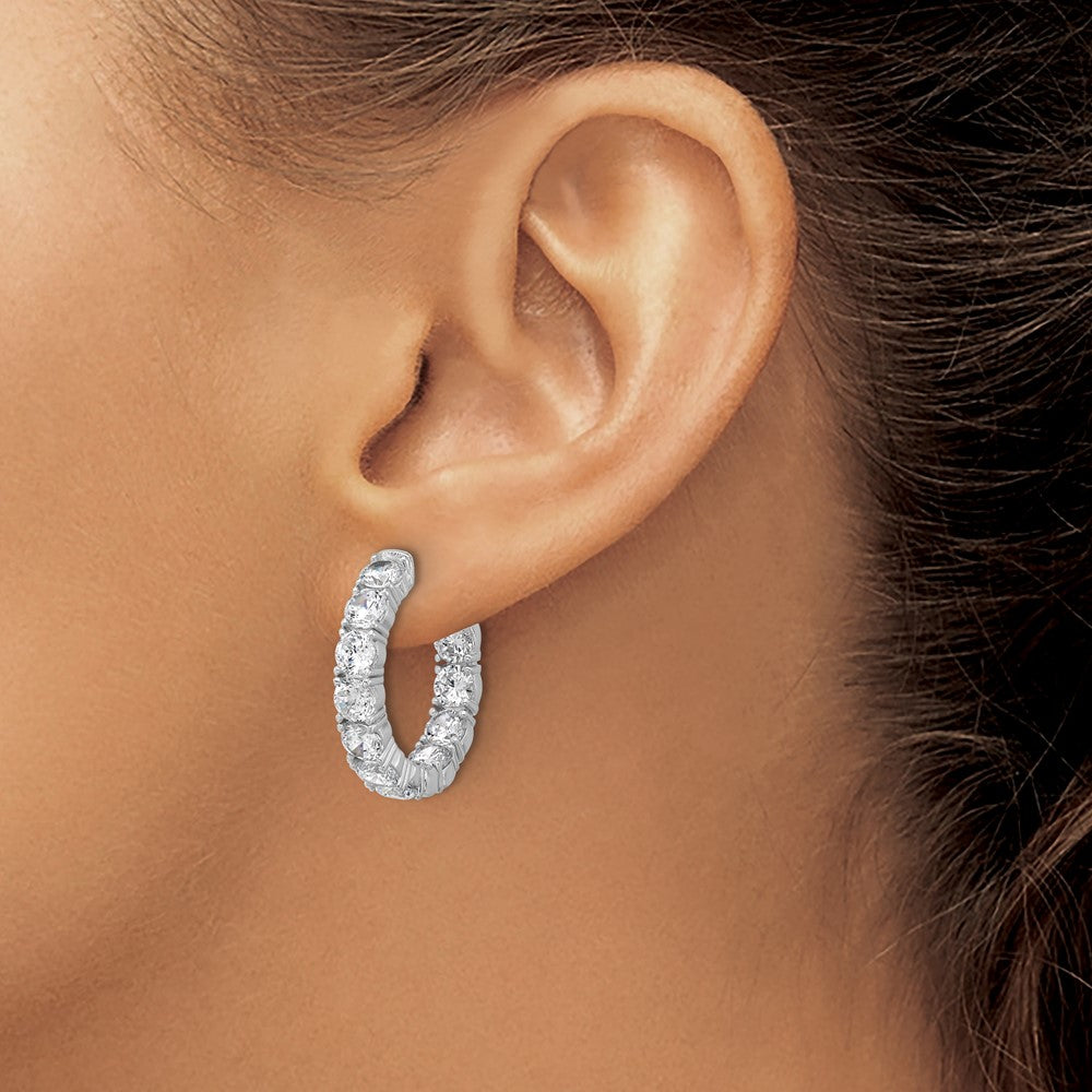Sterling Silver Rhodium-Plated CZ in and Out Hinged Hoop Earrings