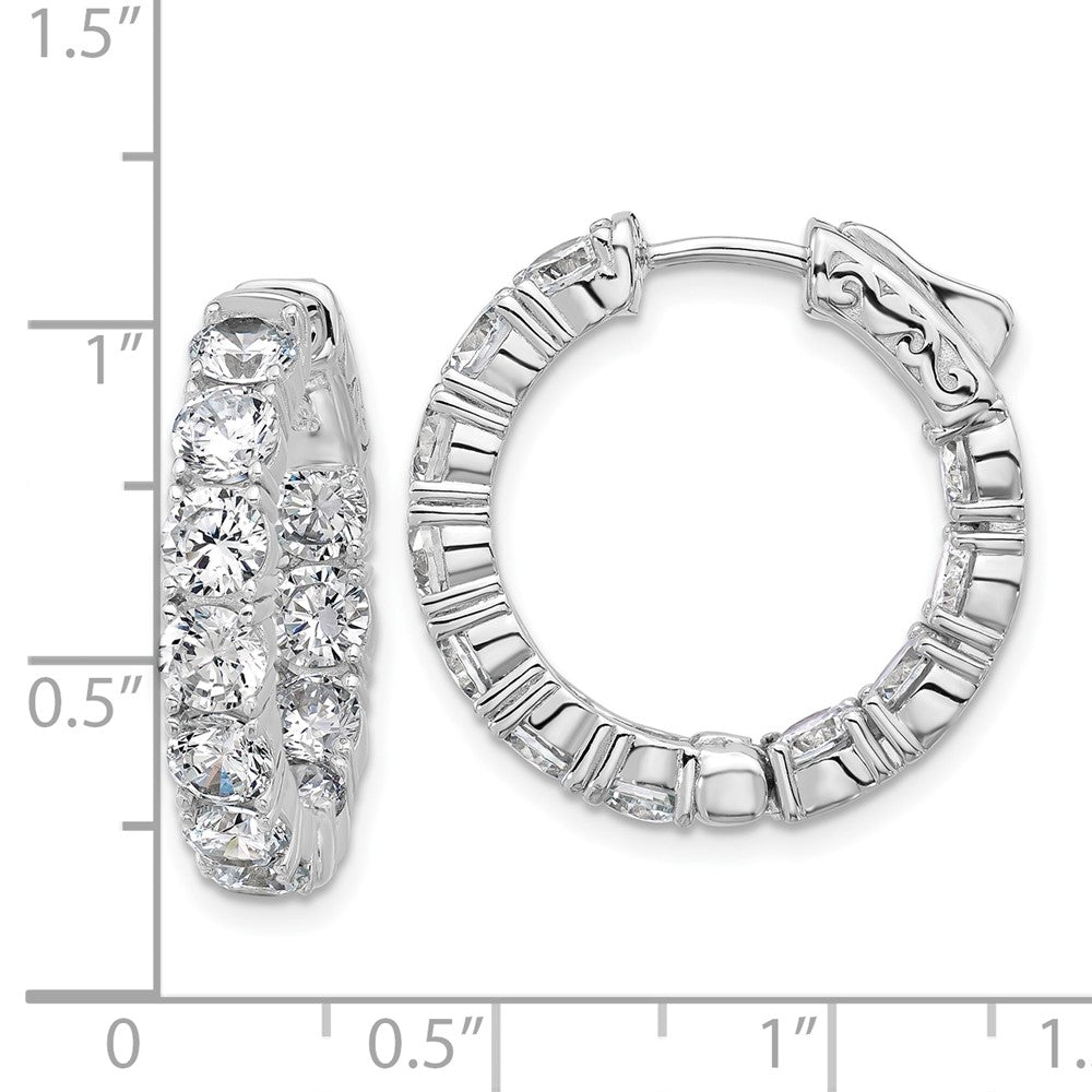 Sterling Silver Rhodium-Plated CZ in and Out Hinged Hoop Earrings