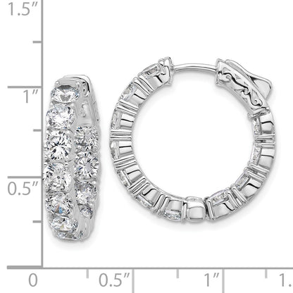 Sterling Silver Rhodium-Plated CZ in and Out Hinged Hoop Earrings