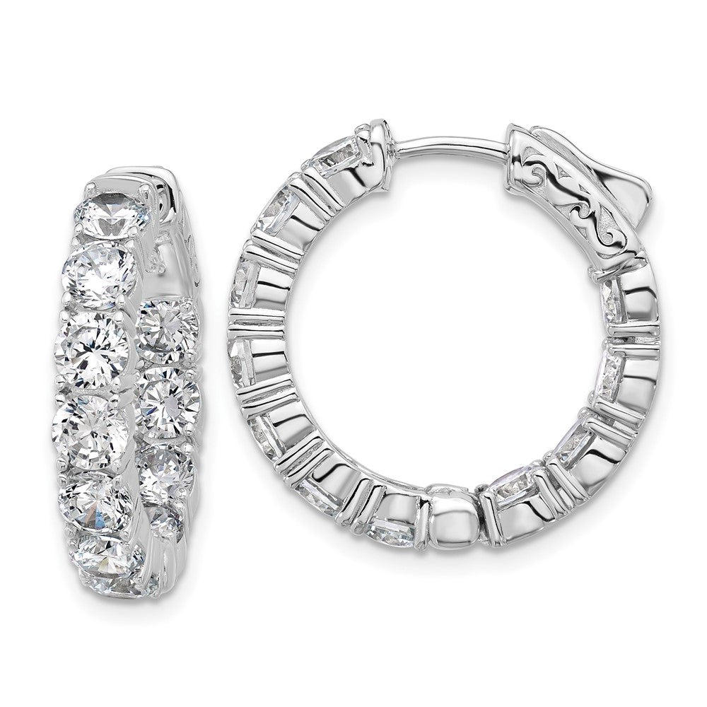 Sterling Silver Rhodium-Plated CZ in and Out Hinged Hoop Earrings