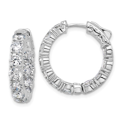 Sterling Silver Rhodium-Plated CZ in and Out Hinged Hoop Earrings