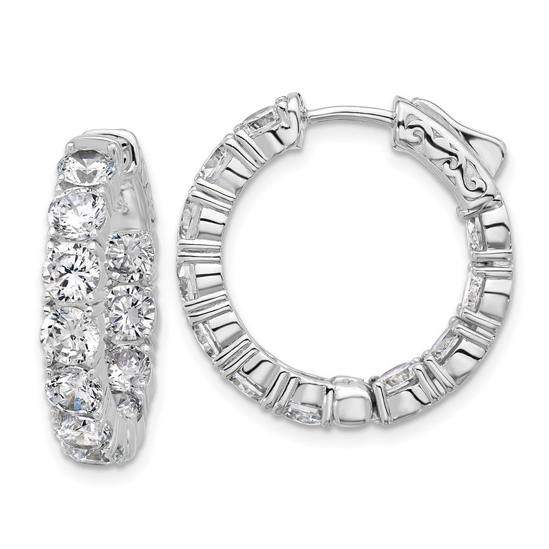 Sterling Silver Rhodium-Plated CZ in and Out Hinged Hoop Earrings