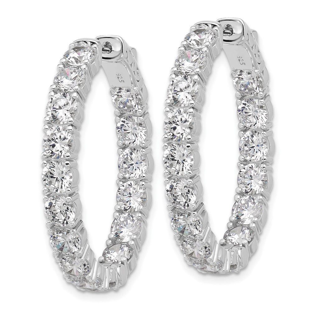 Sterling Silver Rhodium-Plated CZ in and Out Oval Hinged Hoop Earrings