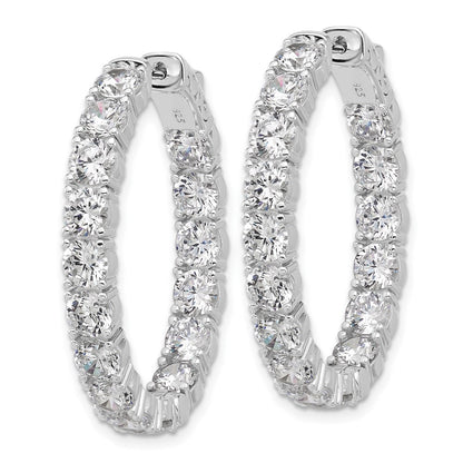 Sterling Silver Rhodium-Plated CZ in and Out Oval Hinged Hoop Earrings