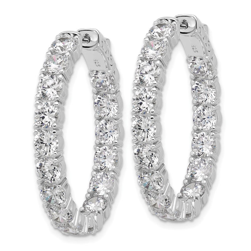Sterling Silver Rhodium-Plated CZ in and Out Oval Hinged Hoop Earrings