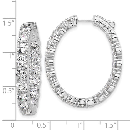 Sterling Silver Rhodium-Plated CZ in and Out Oval Hinged Hoop Earrings