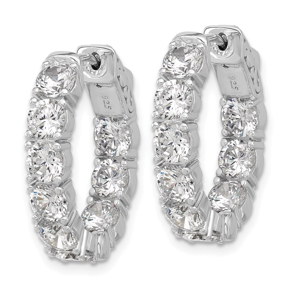 Sterling Silver Rhodium-Plated CZ in and Out Oval Hinged Hoop Earrings