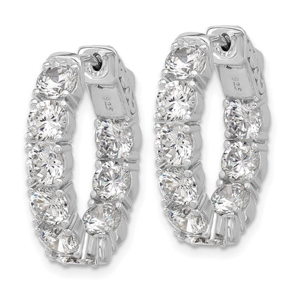 Sterling Silver Rhodium-Plated CZ in and Out Oval Hinged Hoop Earrings