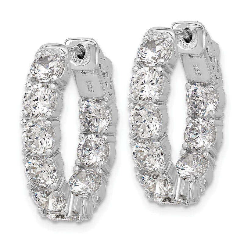 Sterling Silver Rhodium-Plated CZ in and Out Oval Hinged Hoop Earrings