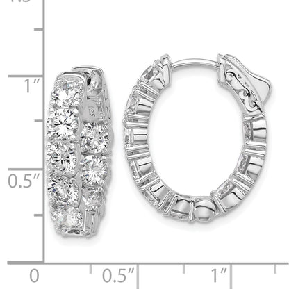 Sterling Silver Rhodium-Plated CZ in and Out Oval Hinged Hoop Earrings