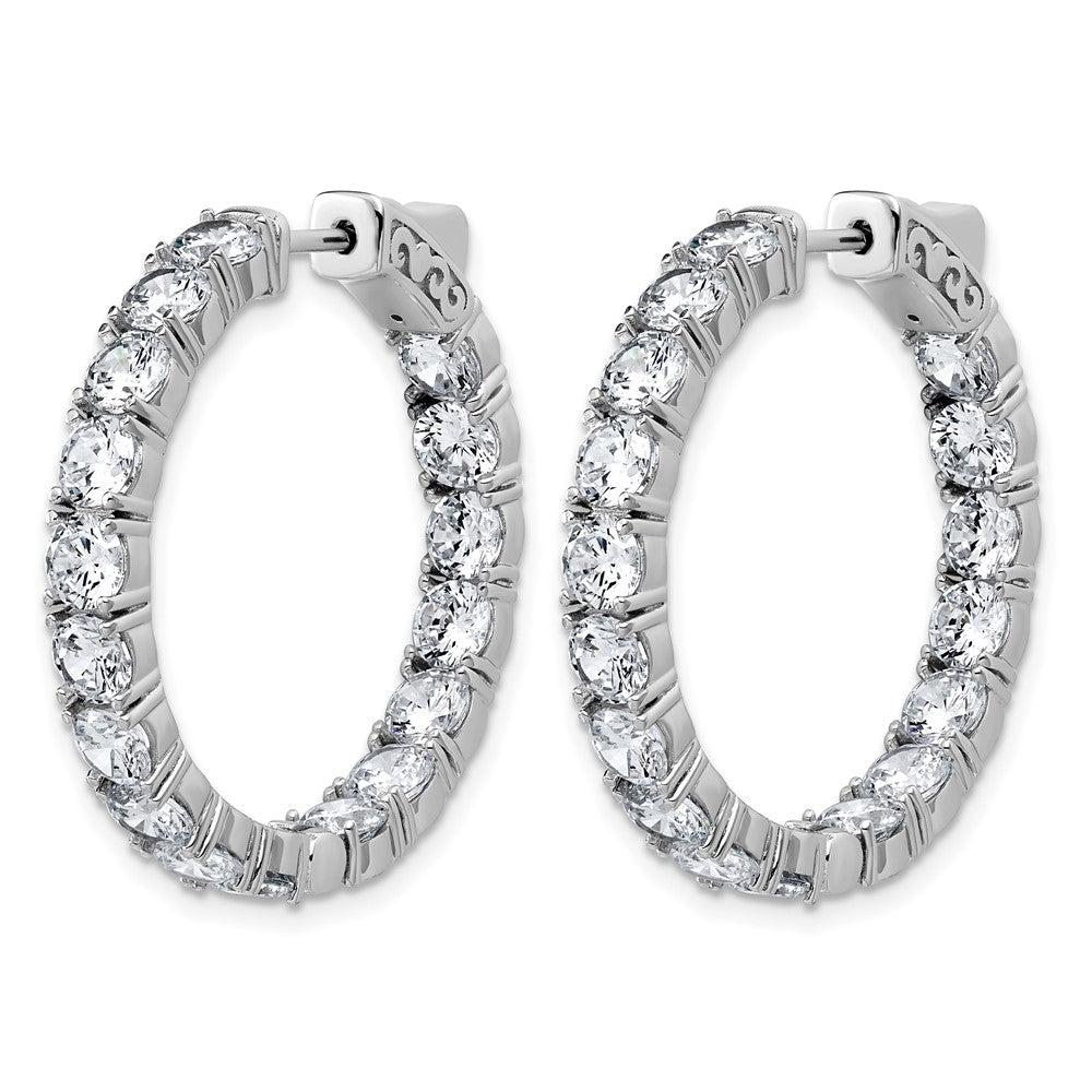 Sterling Silver Rhodium-Plated 4.00mm CZ in and Out Hinged Hoop Earrings