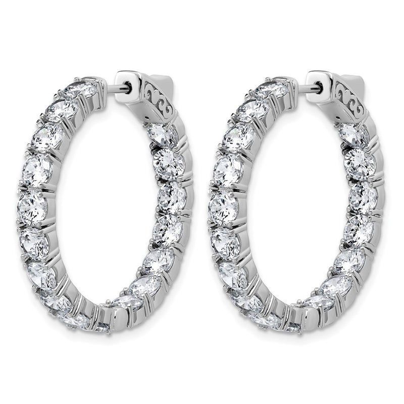 Sterling Silver Rhodium-Plated 4.00mm CZ in and Out Hinged Hoop Earrings
