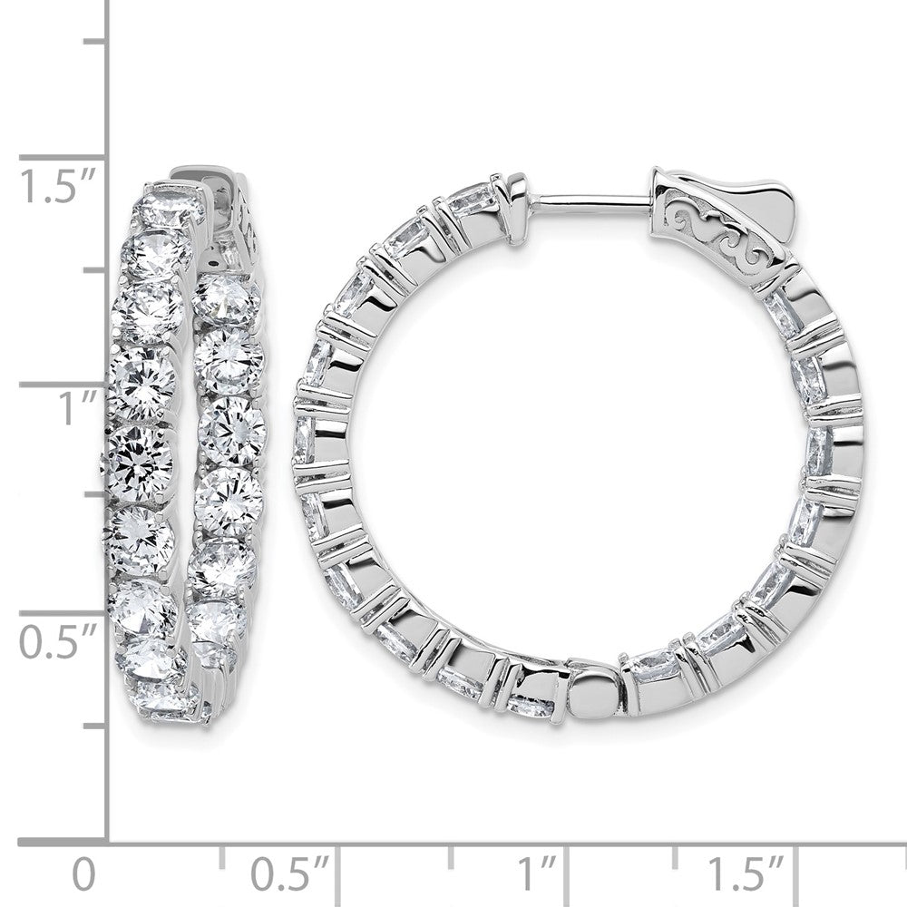 Sterling Silver Rhodium-Plated 4.00mm CZ in and Out Hinged Hoop Earrings