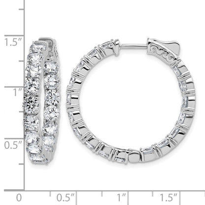 Sterling Silver Rhodium-Plated 4.00mm CZ in and Out Hinged Hoop Earrings